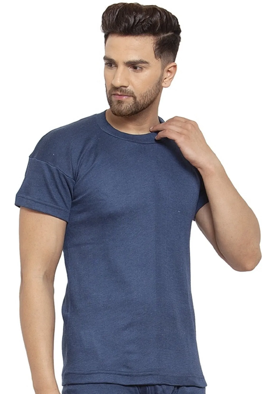MEN'S HALF SLEEVES SOLID ROUND NECK THERMAL TOP