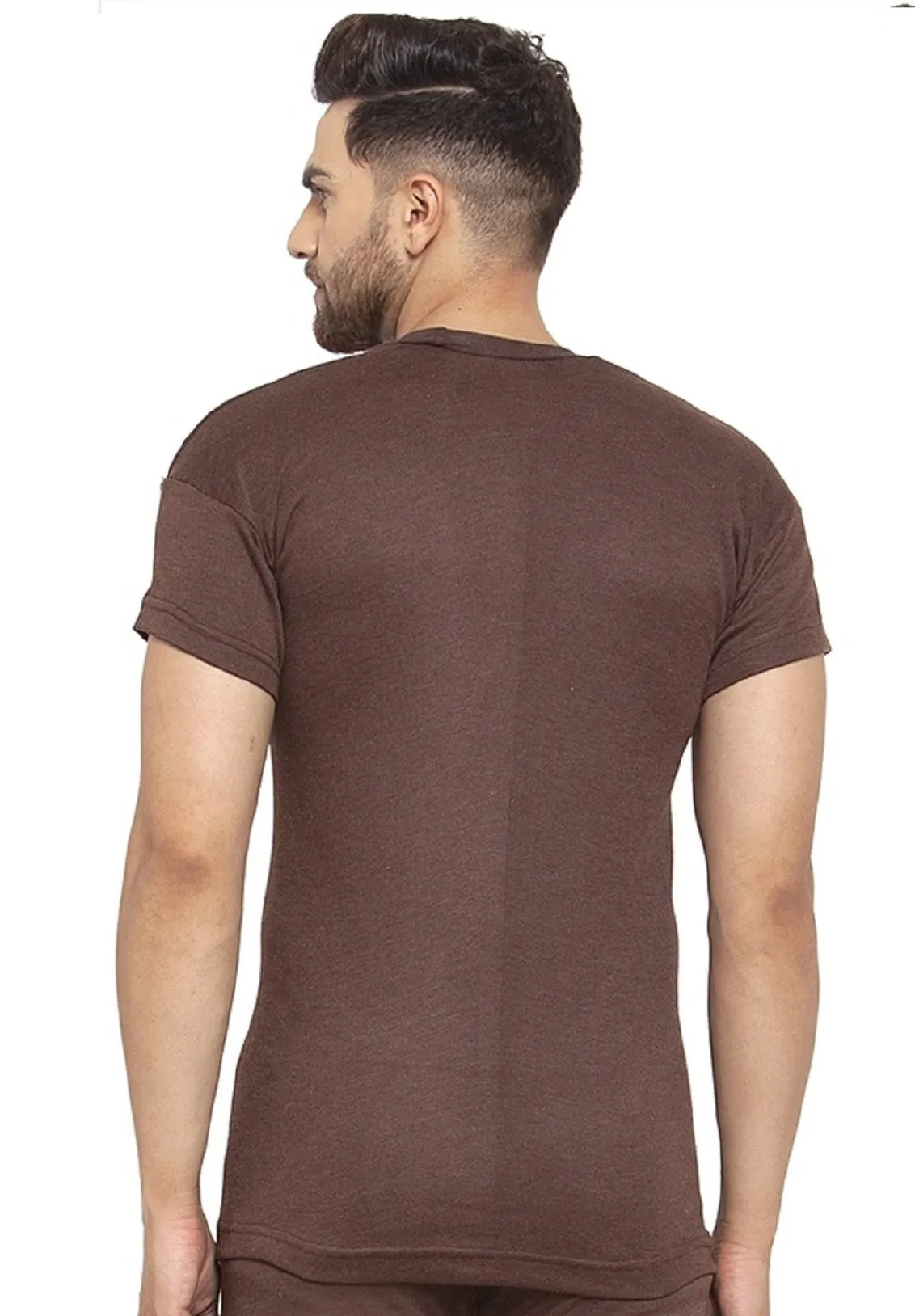 MEN'S HALF SLEEVES SOLID ROUND NECK THERMAL TOP