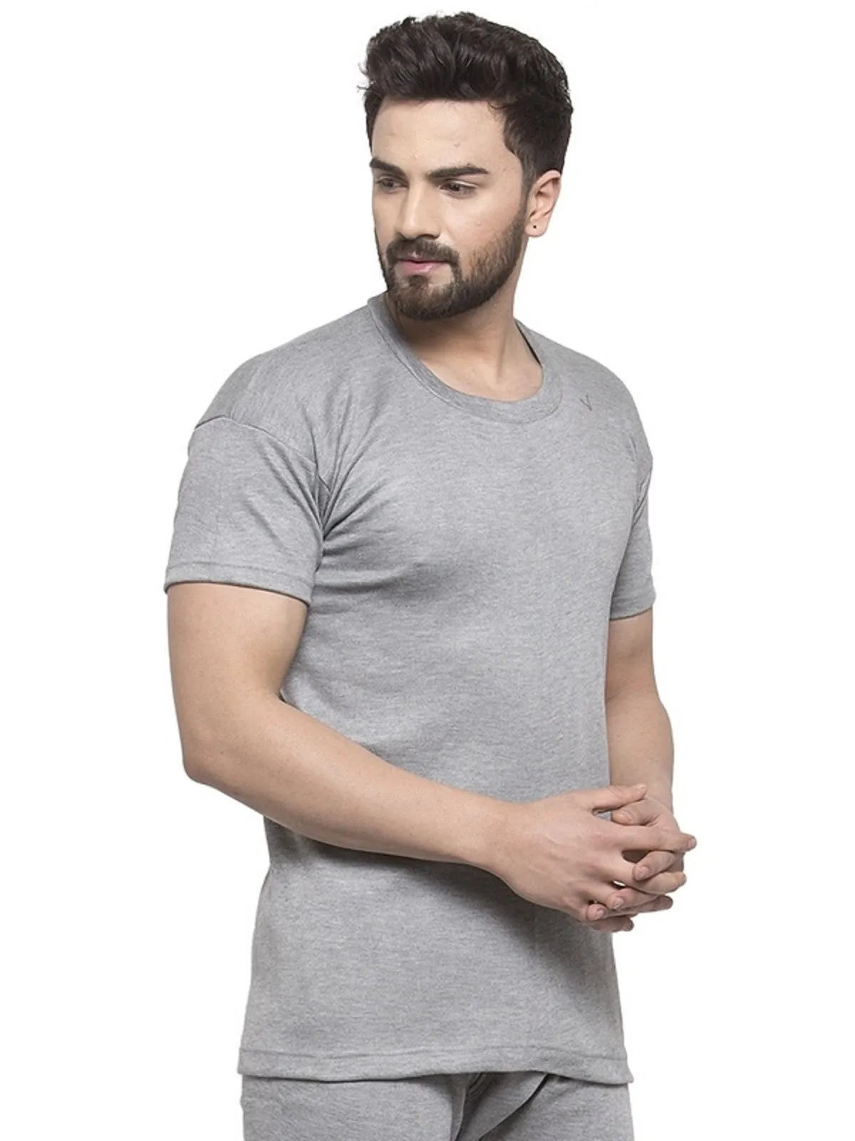 MEN'S HALF SLEEVES SOLID ROUND NECK THERMAL TOP