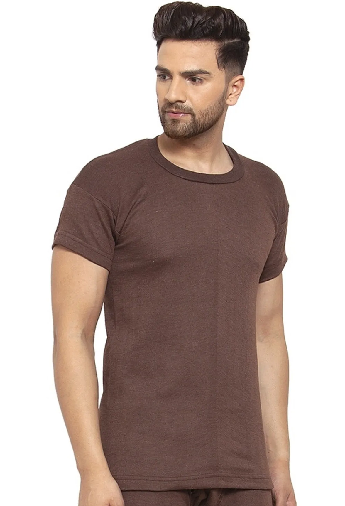 MEN'S HALF SLEEVES SOLID ROUND NECK THERMAL TOP