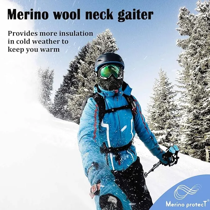 Merino Protect 100% Merino Wool Neck Gaiter Men Women Breathable Face Mask Lightweight Neck Warmer Motorcycle Hiking Hunting