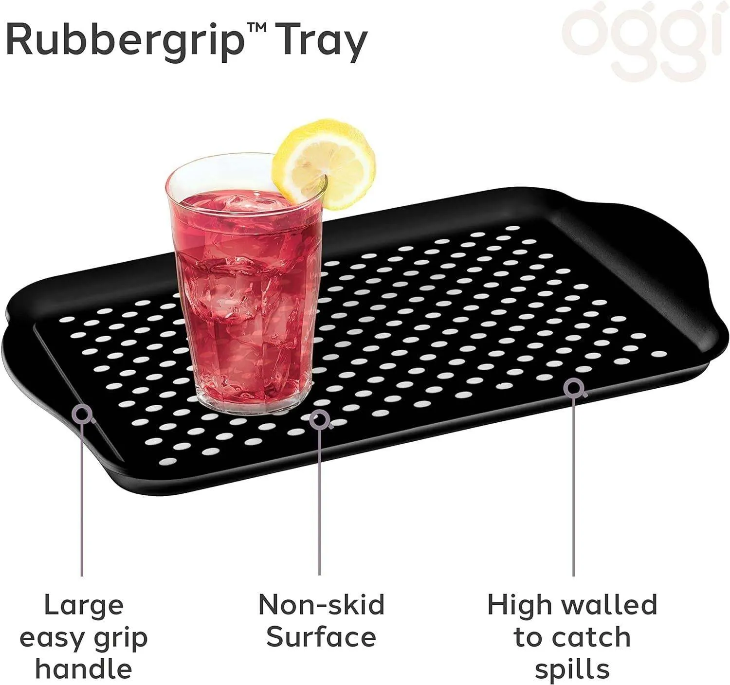 Oggi Non-Slip Tray Black 17.5" X 11.5"