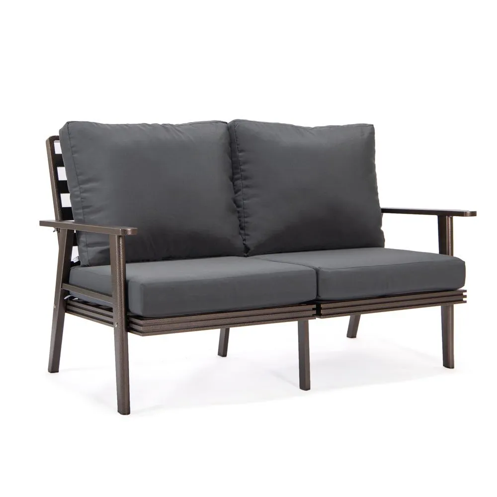 Outdoor Patio Loveseat with Brown Aluminum Frame