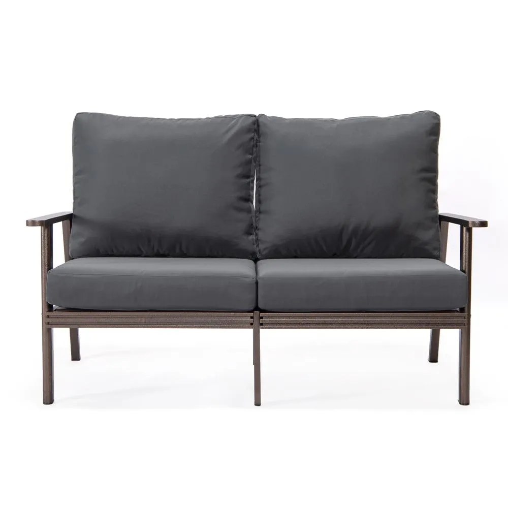 Outdoor Patio Loveseat with Brown Aluminum Frame