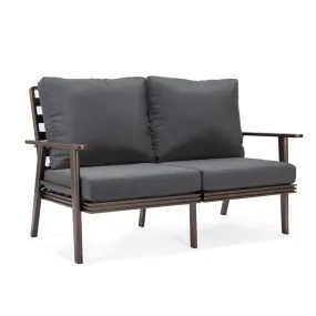 Outdoor Patio Loveseat with Brown Aluminum Frame