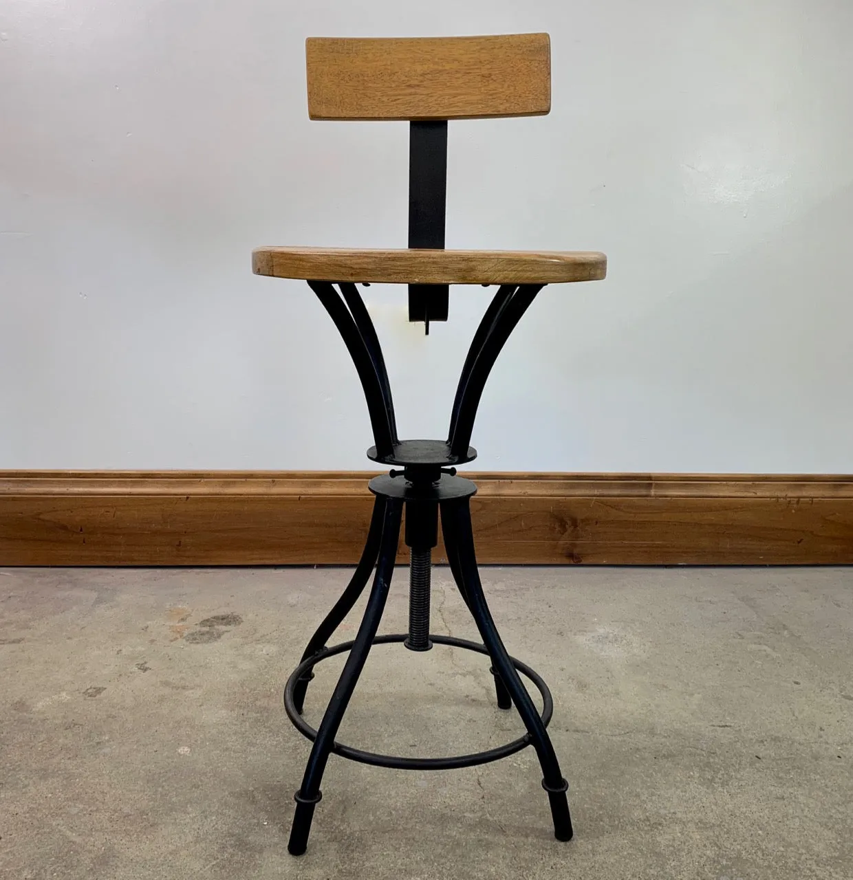 Pedestal Swivel Chair, Stool, Iron, Wood