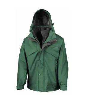 Result 3-in-1 Waterproof Zip and Clip Fleece Lined Jacket | Bottle Green/Black