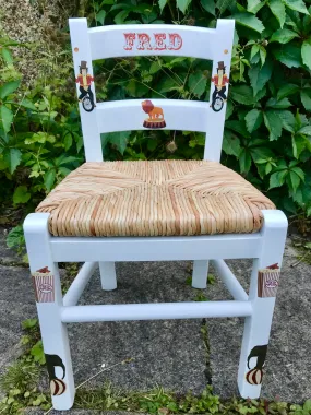 Rush seat personalised children's chair - Circus theme - made to order
