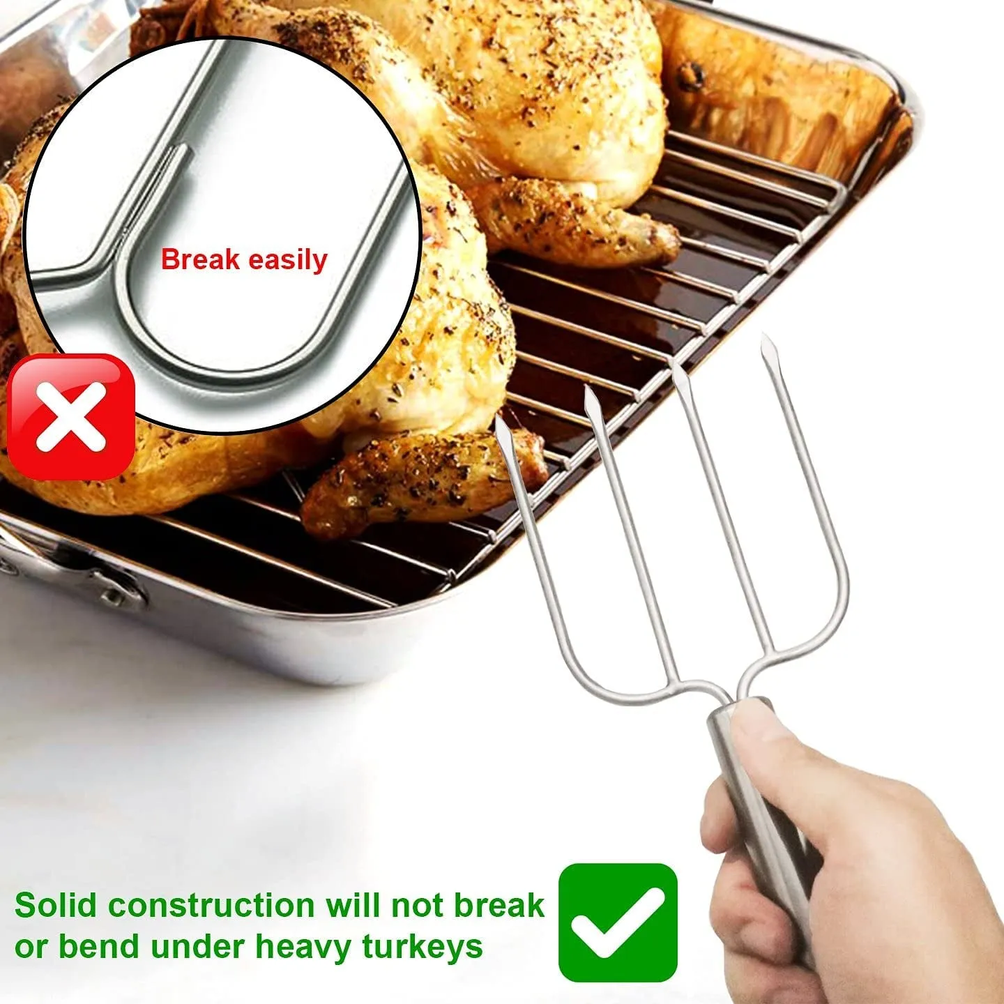 Set Of 2 Stainless Steel Turkey, Roast Or Ham Lifters