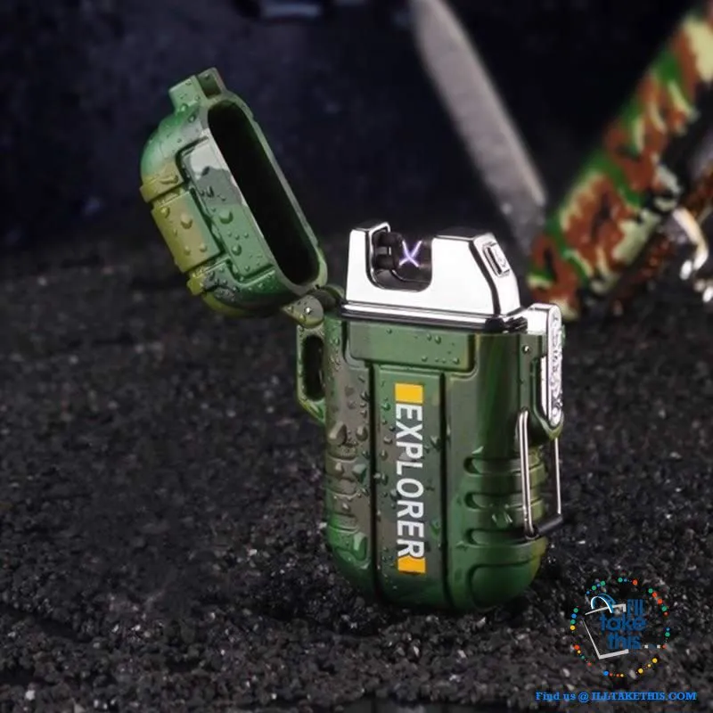 Waterproof USB Rechargeable Electronic Lighter with  Dual Arc ignition, ideal Fire Starter