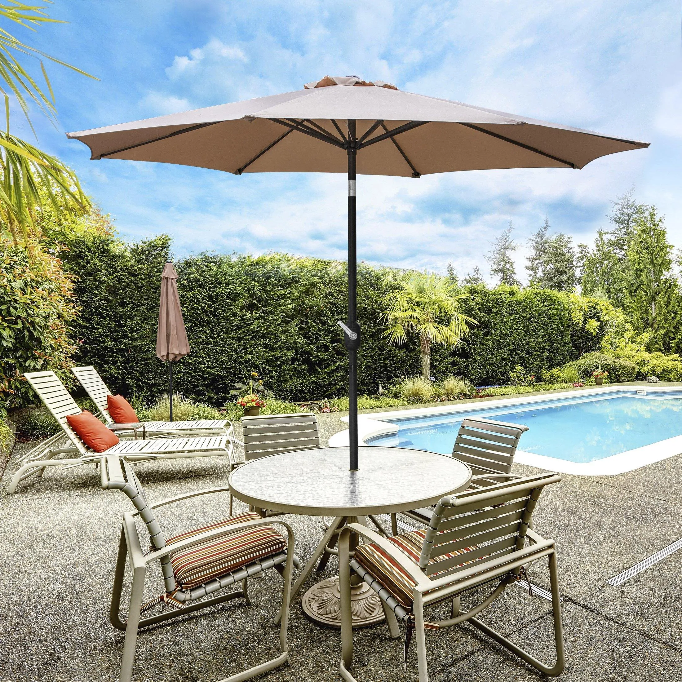 ZENY™ Patio Umbrella 9ft Outdoor Table Market Umbrella Sunshade with Push Button Tilt/Crank,8 Ribs