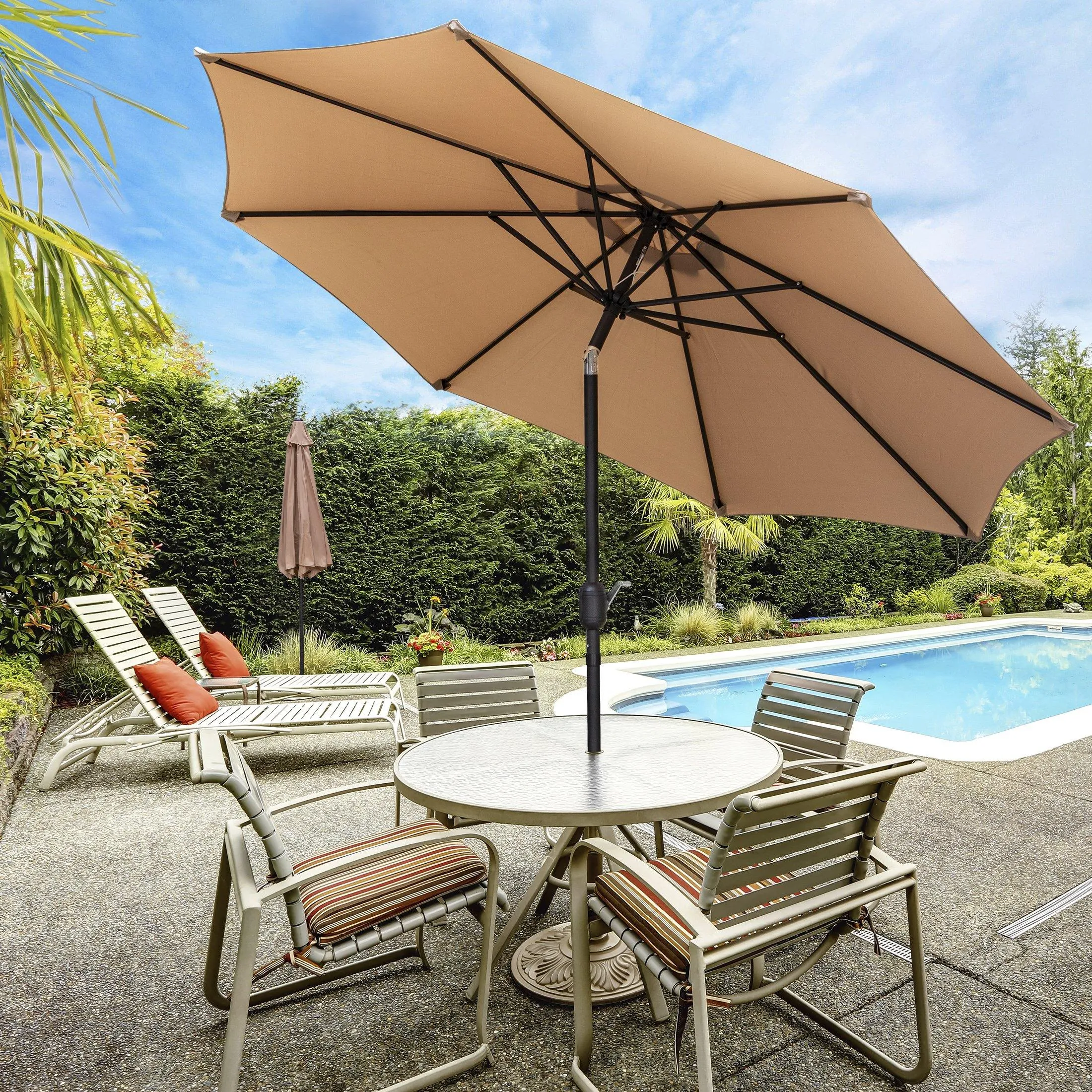 ZENY™ Patio Umbrella 9ft Outdoor Table Market Umbrella Sunshade with Push Button Tilt/Crank,8 Ribs