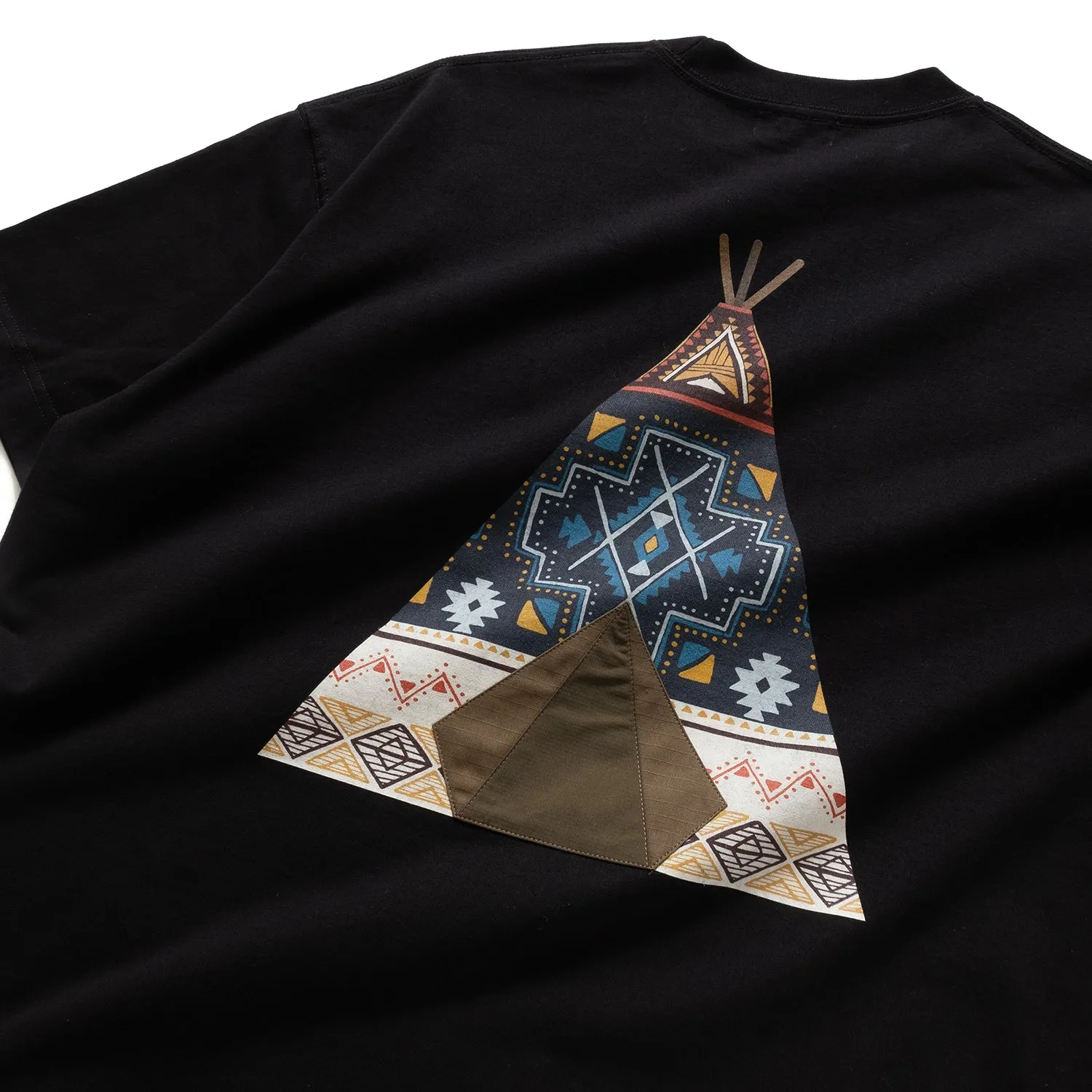 (ZT1129) Native American Tent Graphic Pocket Tee