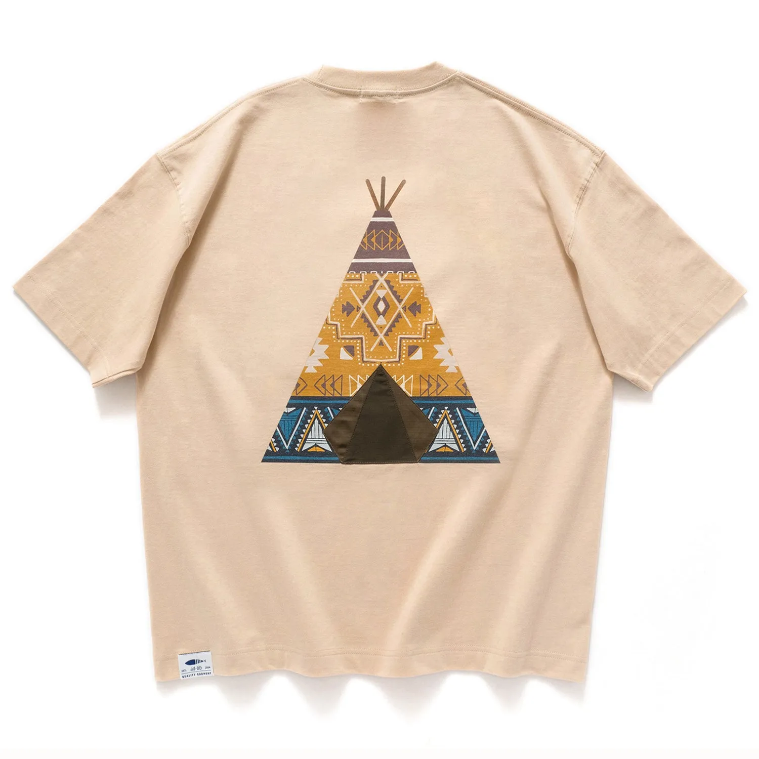 (ZT1129) Native American Tent Graphic Pocket Tee