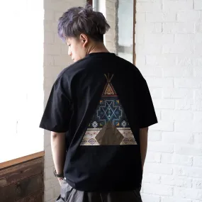 (ZT1129) Native American Tent Graphic Pocket Tee